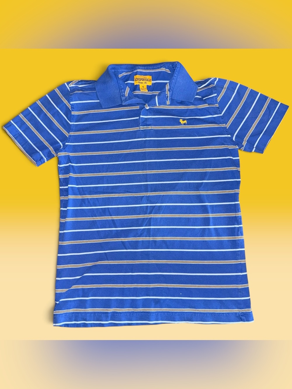 Y2K Aéropostale Men's Striped Short Sleeve Polo Shirt, Size Small, Blue